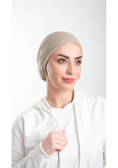 Hürrem Bone Vizon Pratik Hazır Geçmeli Tesettür Bone Viskon Kumaş Sade 3003_1 Vizon
