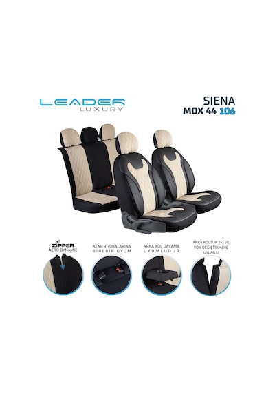 Daewoo Racer Uyumlu Lüx Yarı Deri Oto Koltuk Kılıfı Ön Arka Takım Yeni Siena Bej Siyah