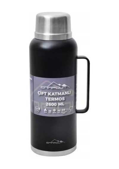 Nurgaz Campout Çift Katmanlı Termos 2600 ML Siyah