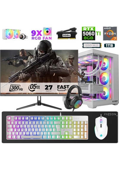 Xaser Star X120 R7-5700X 32 GB 1 TB SSD 8 GB RTX5060Tİ 27" Dos NVME Masaüstü Oyuncu Bilgisayarı