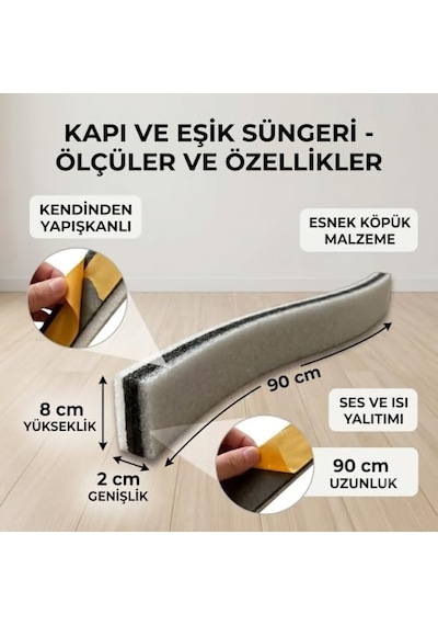Kapı Ve Eşik Süngeri, Kendinden Yapışkanlı, Esnek Köpük, 90 Cm Uzunluk, Ses Ve Isı Yalıtımı, Toz Ve Haşere Engeli