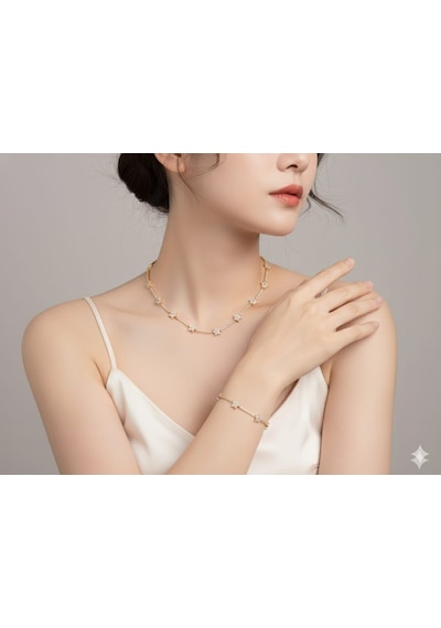 Akfecan Çelik 316l Zirkon Taşlı Yıldız Model Kolye Bileklik Seti Altın
