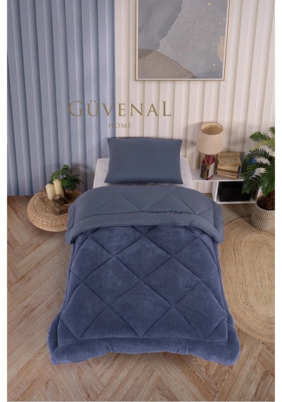 Güvenal Elite Wellsoft Tek Kişilik Çift Taraflı Yastık Kılıflı Lüx Yorgan Seti Yorgan Uyku Seti Çeyiz Lacivert