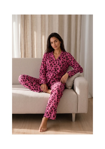 Fit Women Kadın Desenli Basic Kış Lila Pijama Takımı