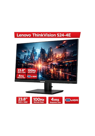 Lenovo 23.8 Thınkvısıon S24-4e 64b5kat1tk Wled 4ms 100hz Vga+hdmı Fhd Monitör