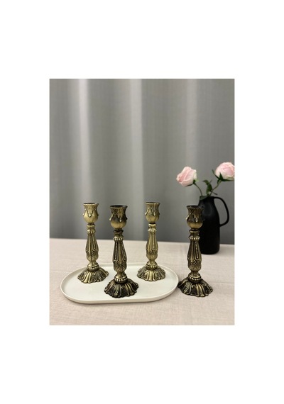 Barok İnci Eskitme Gold 2'li Şamdan & Mumluk Dekorasyon Seti Eskitme Gold - 822304147 Eskitme Gold