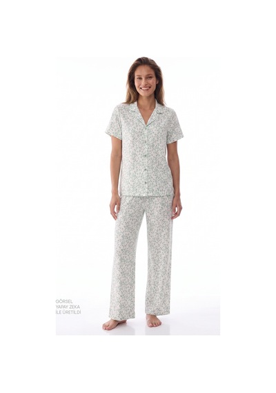 Penti Green Leopard Gömlek Pantolon Pijama Takımı Ge34