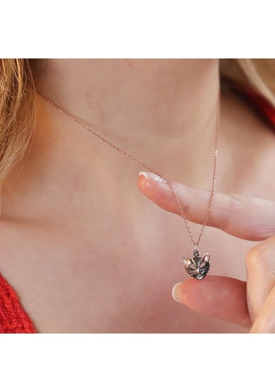 Kedi Maske Rose Gold Kaplama Gümüş Kolye Gümüş