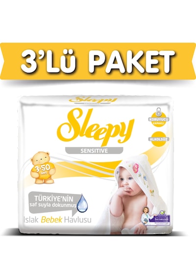 Sleepy Sensitive Hassas Ciltlere Özel Islak Bebek Havlusu 3 X 50'Li