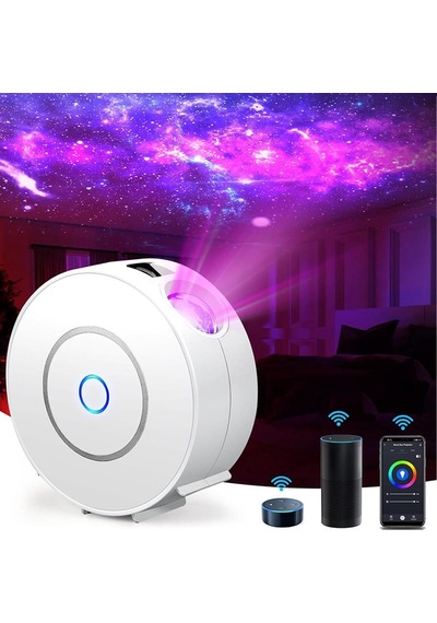 Quenlite Qc-526 Parti Led Projektör Işık Wifi 3d Yıldızlı Gökyüzü 16 Milyon Renk Beyaz