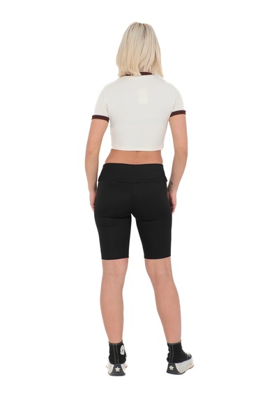 Sortie Collection Bisiklet Yaka Önü Baskılı Pamuklu Crop Tişört Taş