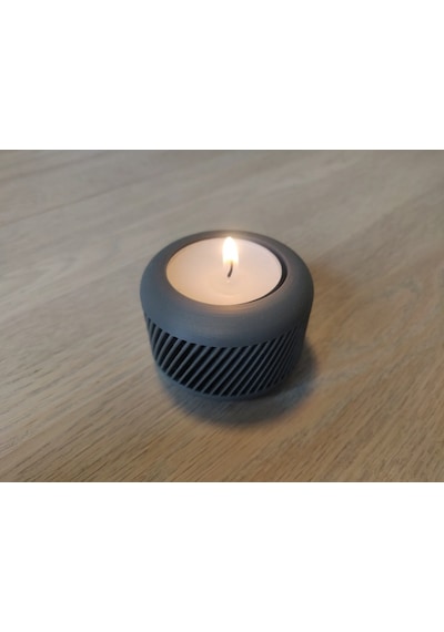 Mini Şamdan Mumluk Decor Mum Dahil Gri Renk Masa Dekor ŞEFFAF