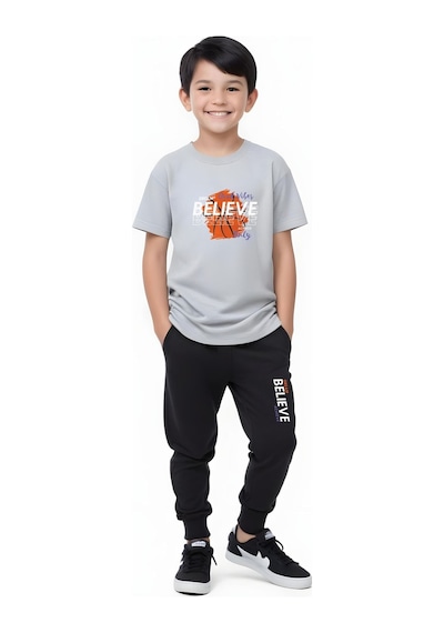 Fyk Kids Erkek Çocuk Mevsimlik Believe Baskılı Alt-üst Takım Gri
