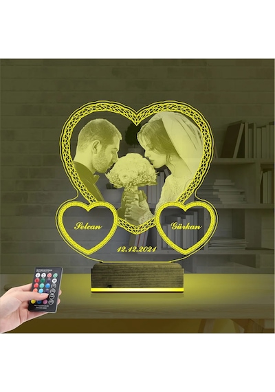 Luvivia Kalp Sevgiliye Hediye Fotoğraflı 3d Lamba - Masa Gece Lambası V10