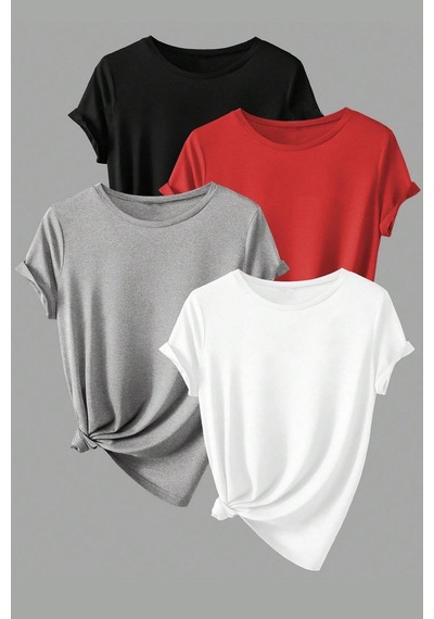Unisex Basic Model 4'lu Tshirt Kırmızı