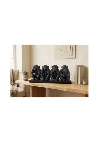 Dört Maymun Figürü Biblo 18x8 Cm Oturan Dekoratif Heykel Seti