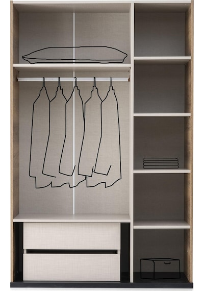 Beyoğlu Modern 3 Kapaklı Çekmeceli Elbise Dolabı Gardrop 130cm