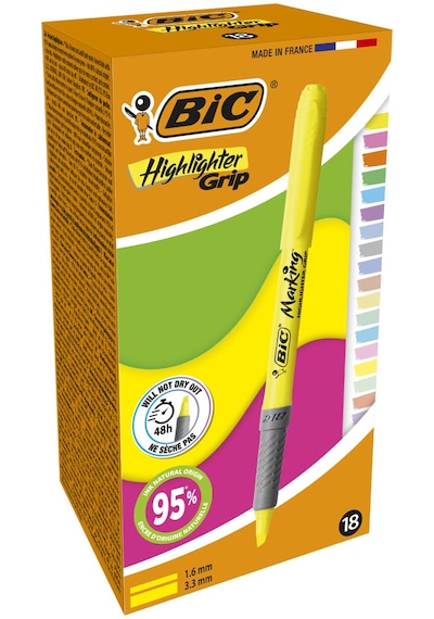 Bic Marking Highlighter Grip Fosforlu Kalem Pastel Ve Neon Renkler 18'li Set Çok Renkli