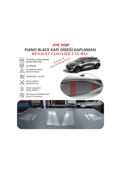 Clio 6 Hazır Kesim Piano Black Kapı Yan Direk Kaplamaları 210 Mik