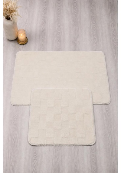 Simirna Kaymaz Taban 2li Banyo Paspası Krem