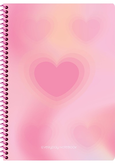 Keskin A4 Çizgili Karton Kapak Spiralli Pastel Kalp Defter - Pembe Kalp Çok Renkli