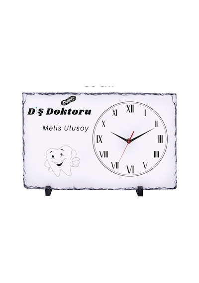 Kişiye Özel Diş Hekimi Doğal Taş Masa Saati 25x38 Cm İsim Baskılı Dekoratif Saat Çok Renkli