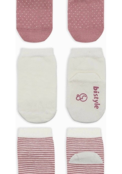 Bistyle Puanlı Kaymaz Penye Soket Çorap 3'lü Bs10108 Pudra Pudra