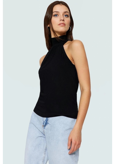 Ersefa Halter Yaka Kolsuz Bluz Polyester Regular Kalıp İş Ve Günlük Şık siyah