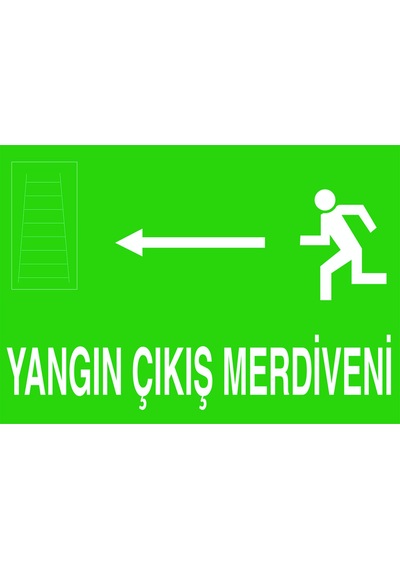 Jetyazdır Uyarı Levhaları '' Yangın Çıkış Merdiveni Sol '' A4 Pvc 30 21 Cm