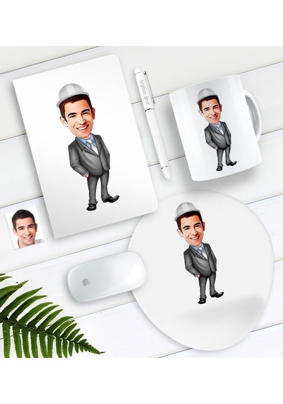 Kişiye Özel Bay Mühendis Karikatürlü Defter Kalem Kupa Mouse Pad