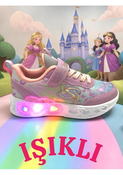 Kız Çocuk Işıklı Fuspetli Hafif Rahat Yumuşak Taban Pembe&pudra Spor Ayakkabı Sneaker