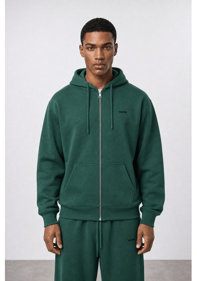 Erkek Respire Basic Oversize Zip Zümrüt Zümrüt Yeşili