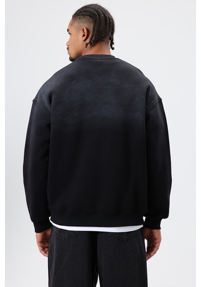 Vamos Yıkamalı Taş Detaylı Oversize Sweatshirt Siyah