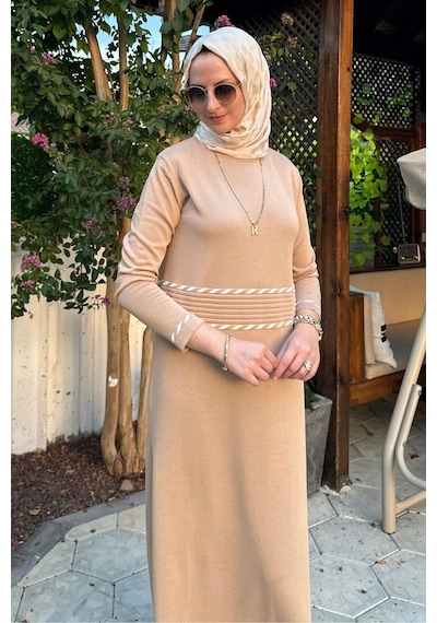Rabia Şamlı Samanyolu Bej Triko Elbise Normal