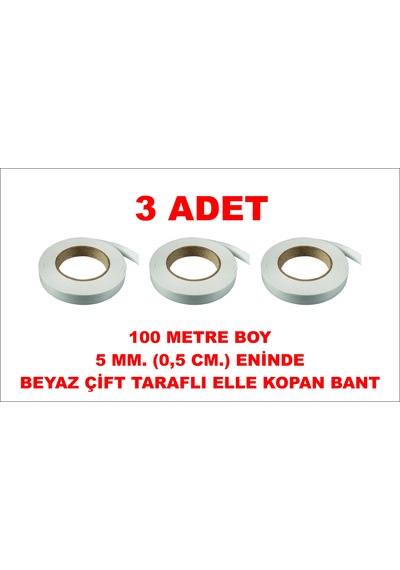 Çift Taraflı Beyaz Bant 100 M. 5 Mm 3 Adet