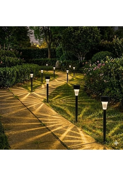 10'lu Güneş Enerjili Led Bahçe Aydınlatması Solar Lamba Dekoratif Saplama Bahçe Yol Lambası Enerji Sınıfı A+++ 10 Parça Siyah