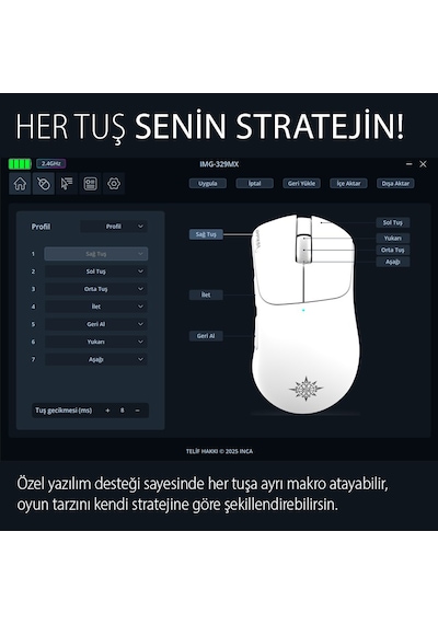 Img-329mx Oyuncu Mouse 12000 Dpı Rgb, Laser Sensör, 6d Tuş, Kablosuz Kablolu, Type-c Şarj Img-329mx Img-329mx Oyuncu Mouse 12000 Dpı Rgb, Laser Sensör, 6d Tuş, Kablosuz Kablolu, Type-c Şarj Img-329mx
