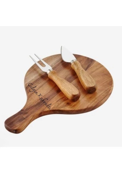 Kişiye Özel Akasya Ağacı Sunumluk Seti 25x17 Cm İsim Yazılı Ahşap Peynir & Meze Sunum Tahtası Kahverengi