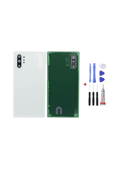 Samsung Note 10 Plus Beyaz Uyumlu Arka Cam Kapak Pil Kapağı Tamir Set B7000 Set Beyaz