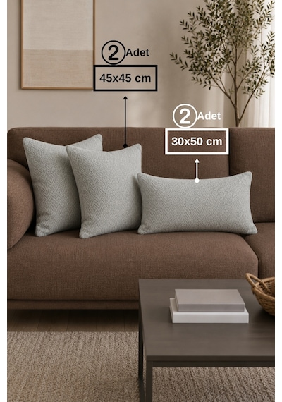 Chevron Bohem Dekoratif Punch Yastık Kırlent Kılıfı Açık Gri 45 x 45