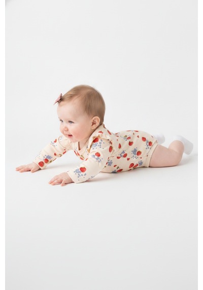 Tiffany Baby & Kids Strawberry Garden Organik Tasarımlı Uzun Kol Body ekru