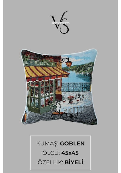 Kırlent Kılıfı Goblen Dokuma Kumaş - 45x45cm Çift Taraflı Biyeli Dekoratif Kırlent Kılıfı - Vs-274 Çok Renkli