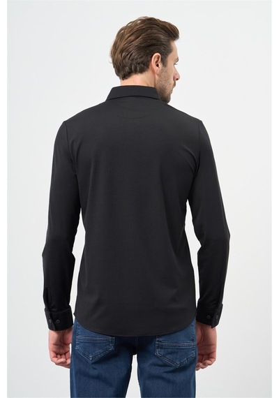 İmza Siyah Uzun Kol Düz Örme Smart Düğmeli Yaka Classic Slim Fit Gömlek 1004245160 Siyah
