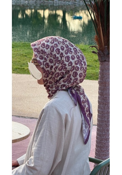Qalortex Scarf Pamuklu Pera Desen Eşarp - Mürdüm