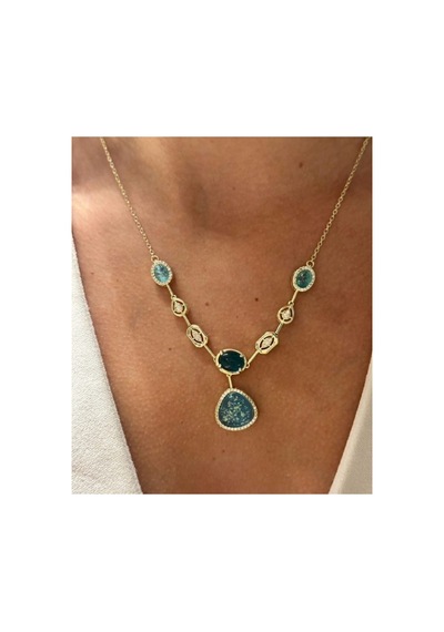 Lunarie Opal Efektli Mavi Taşlı Sarkıtlı Vintage Kolye Turkuaz