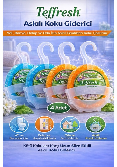 Teffresh Askılı Koku Giderici 4 Adet Wc Banyo Dolap Ve Oda İçin Askılı Ortam Koku Giderici