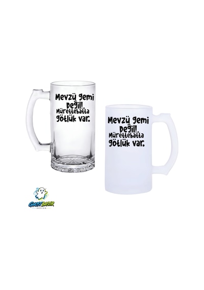 Mevzu Gemi Değil Kulplu Bira Bardağı Buzlu Veya Şeffaf Seçenekli 0326