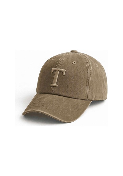 Tesbihane Unisex Vintage Beyzbol Şapkası - İsme Özel Harf Nakışlı - Eskitme Kumaş - Metal Tokalı Kahverengi