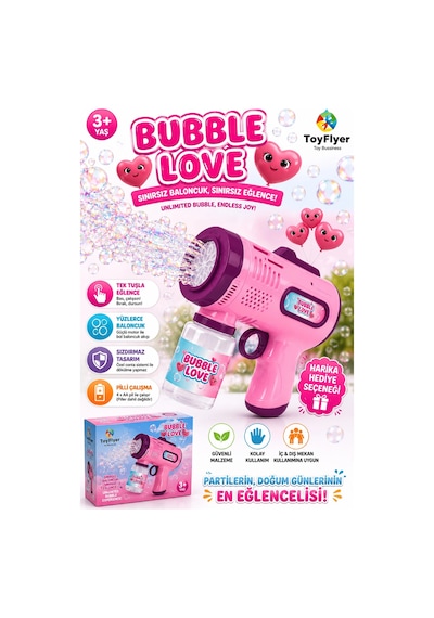 Otomatik Baloncuk Makinesi Pilli Köpük Tabancası 2026 Model Sızdırmaz Tasarım Bubble Gun - Çocuk Doğ