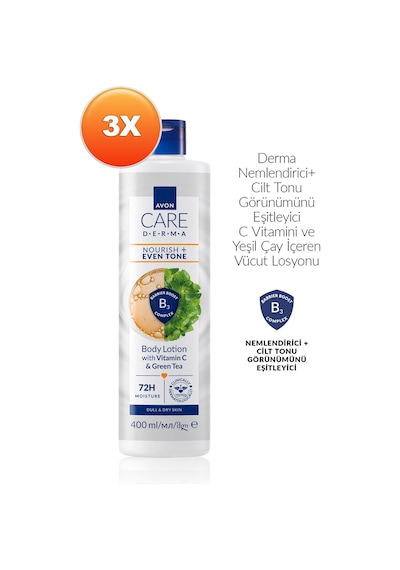 Avon Care Derma Nourish + Even Tone Vücut Losyonu 400ml Üçlü Paket